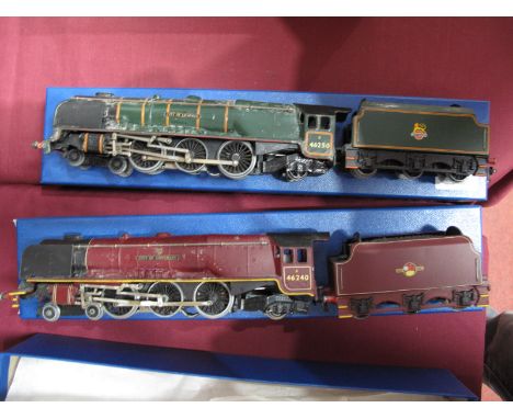 Two Hornby Dublo 3 Rail "Duchess Class 4-6-2 Steam Locomotives and Six Wheel Tenders, custom boxes, both repainted/renumbered