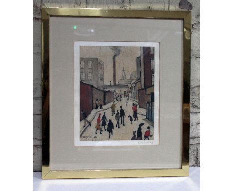 After Laurence Stephen Lowry (1887-1976), street scene near a factory, limited edition print, 20.5cm x 25cm, blind stamp lowe