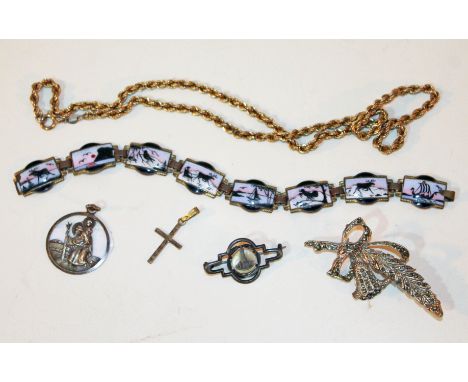 A mixed lot to include a hallmarked 9ct gold chain wt. 5.5g, a Norwegian enamel bracelet and other costume jewellery.Conditio
