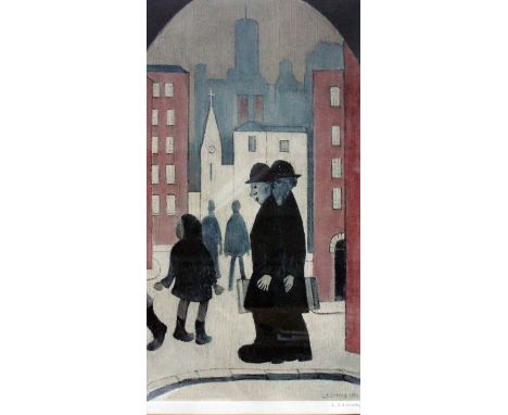 After Laurence Stephen Lowry (1887-1976), "Two Brothers", limited edition print, 30.5cm x 59.5cm, blind stamp lower left, sig