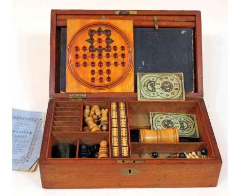 A games compendium circa 1900, various games including backgammon, besique, chess, cribbage, dominoes, draughts, fox and gees