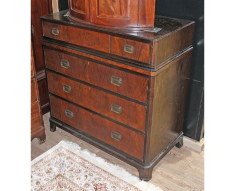 An Edwardian inlaid chest of drawers with brass handles and bracket feet, width 105cm, depth 54cm & height 103cm.