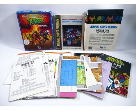 This is a lot of material for the MARVEL SUPER HEROES role playing game published by TSR in the 1980's.