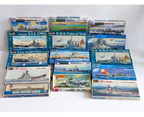 This is a selection of unmade, boxed vintage naval battleships by&nbsp;REVELL, TAMIYA, AIRFIX, MATCHBOX, AOSHIMA. Kits are un