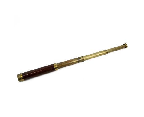 Political &amp; Historic Interest: a three draw telescope in brass and mahogany (length 24.6cm opening to 76.7cm) with foldin