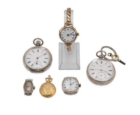 J W Benson silver pocket watch with subsidiary seconds dial and one other silver pocket watch, and assortment of fob and wris