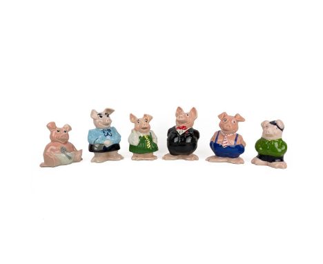 Set of six Wade NatWest collectors pigs, Woody, Annabel, Maxwell, Lady Hillary, and Sir Nathaniel including COUSIN WESLEY lim