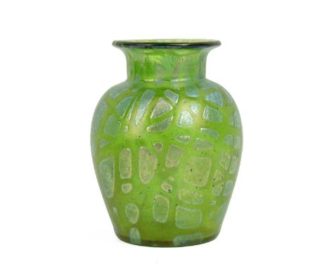 Loetz, Austrian, circa 1898 Phaenomen glass vase pattern 'st PN I-7499' in green with iridescent panels of blue and gold. Hig