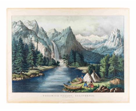 CURRIER and IVES, publishers -- After Frances F. PalmerYosemite Valley "“ California: The Bridal Veil Falls, 1866. (G.). Larg