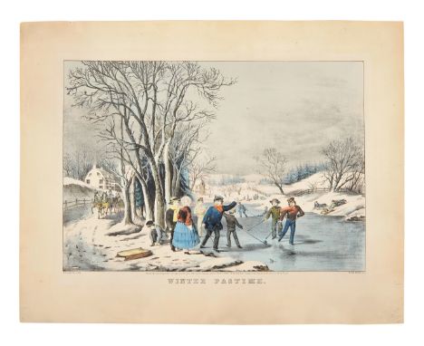 N. CURRIER, publisher -- After Frances F. PalmerWinter Pastime, 1855. (G. 7281). Medium format lithograph with hand-coloring 