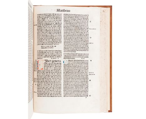 [BIBLE, in Latin]. Biblia. [Basel: Johann Amerbach or Freiburg: Kilian Fischer], 1491.Folio (305 x 206 mm). 406 (of 408) leav