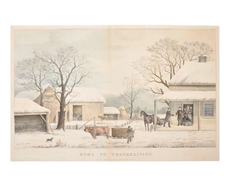 CURRIER and IVES, publishers -- After George H. DurrieHome to Thanksgiving, 1867. (G. 3115). Lithograph with hand-coloring, h