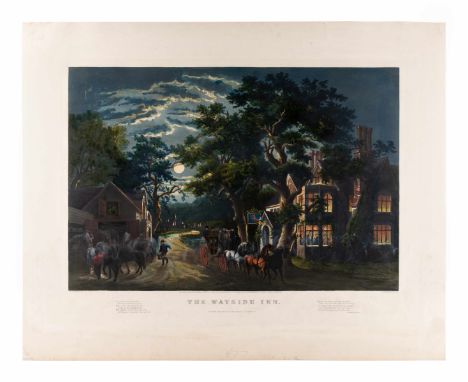 CURRIER and IVES, publishers -- After Frances F. PalmerThe Wayside Inn, 1864. (G. 7103). Large format lithograph with hand-co