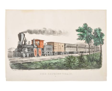 CURRIER and IVES, publishersThe Express Train. 127, n.d. (G. 1946). Small format lithograph with hand-coloring heightened in 