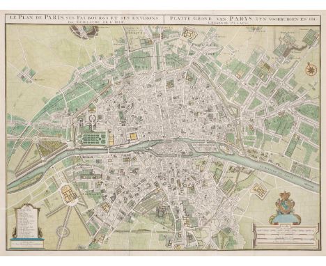 [PARIS] -- DE LISLE, Guillaume (1675-1726). Le Plan de Paris, ses Faubourgs et ses Environs|Platte Grond van Parys, zyn Voorb