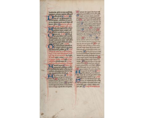 [MANUSCRIPT LEAF -- MISSAL]. One leaf on vellum, in Latin. England?, ca 1375.Written in a Textura hand, double-column, 39 lin