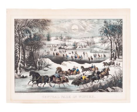 CURRIER and IVES, publishersCentral Park in Winter, n.d. (G. 1041). Medium format lithograph with hand-coloring heightened in