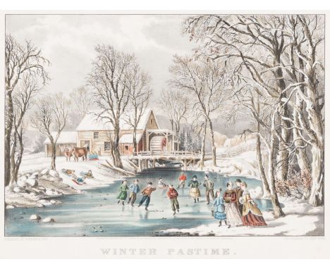 CURRIER and IVES, publishersWinter Pastime, 1855. (G. 7281). Medium format lithograph with hand-coloring heightened in gum ar