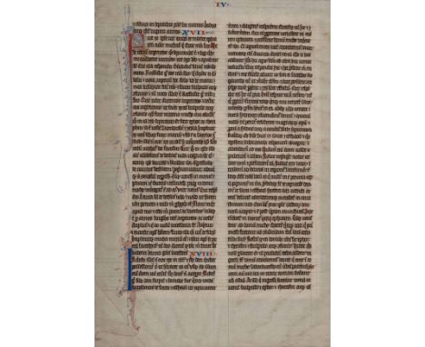 [MANUSCRIPT LEAF -- BIBLE]. One leaf on vellum, in Latin. Germany, ca. 1425.Written in a large Gothic hand, double column, on
