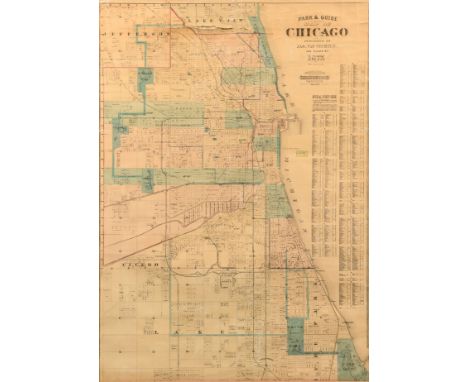 [CHICAGO] --Park &amp; Guide Map of Chicago. Chicago: Jas. Van Vechten, 1873.Engraved wall map with hand coloring, 1150 x 820