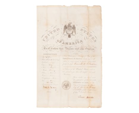 WEBSTER, Daniel (1782-1852). Engraved document signed as Secretary of State ("Danl Webster"), countersigned by the recipient,