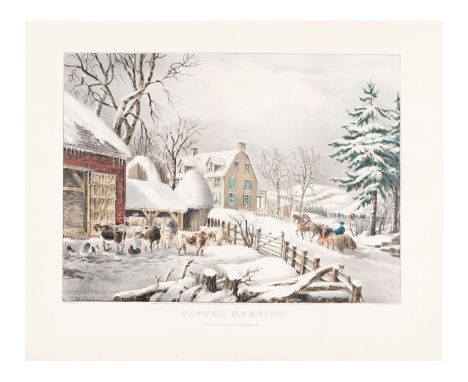 CURRIER and IVES, publishersWinter Morning, 1861. (G. 7277). Medium format lithograph with hand-coloring heightened in gum ar