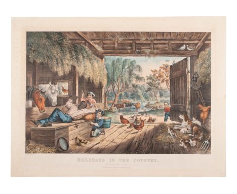 CURRIER and IVES, publishers -- After C. ParsonsHolidays in the Country. Troublesome Flies, 1868. (G.). Large format lithogra