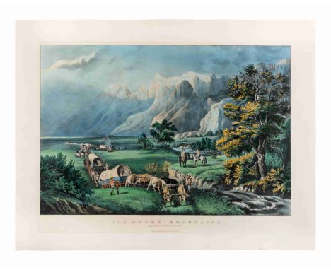 CURRIER and IVES, publishers -- After Frances F. PalmerThe Rocky Mountains. Emigrants Crossing the Plains, 1866. (G. 5633). L