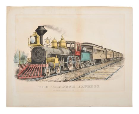 CURRIER and IVES, publishersThe Through Express, n.d. (G. 6525). Small format lithograph with hand coloring, on wove paper, m