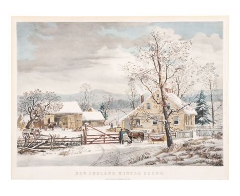 CURRIER and IVES, publishers -- After George H. DurrieNew England Winter Scene, 1861. (G. 4801). Large format lithograph with