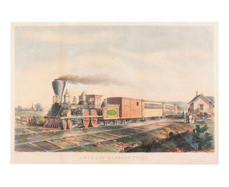 N. CURRIER, publisher -- After Charles ParsonsAmerican "Express" Train, 1855. (G. 0142). Large format lithograph with hand-co