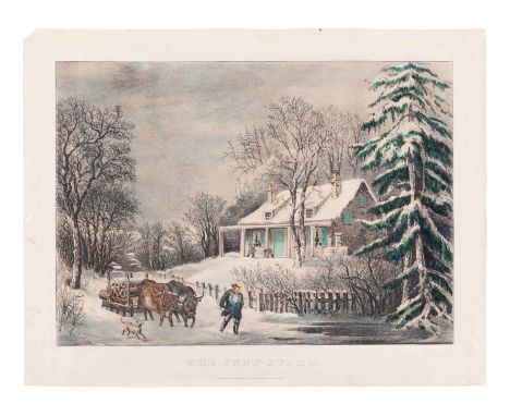 CURRIER and IVES, publishersThe Snow-Storm, ca 1860. (G. 5978). Medium format lithograph with hand-coloring heightened in gum