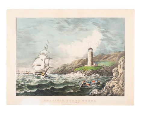 CURRIER and IVES, publishersAmerican Coast Scene Desert Rock Light House, Maine, n.d. (G. 0130). Large format lithograph with