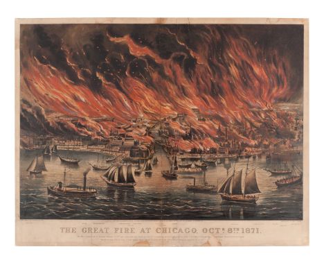CURRIER and IVES, publishersThe Great Fire at Chicago, Octr. 8th 1871, 1871. (G. 2835). Large format lithograph with hand-col