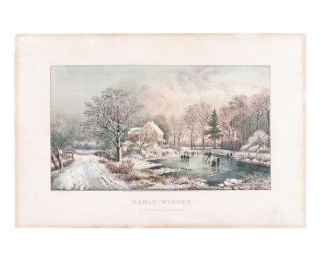 CURRIER and IVES, publishersEarly Winter, 1869. (G. 1790). Medium format lithograph with hand-coloring heightened in gum arab