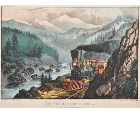 CURRIER and IVES, publishersThe Route to California. Truckee River Sierra-Nevada, 1871. (G. 5664). Small format lithograph wi