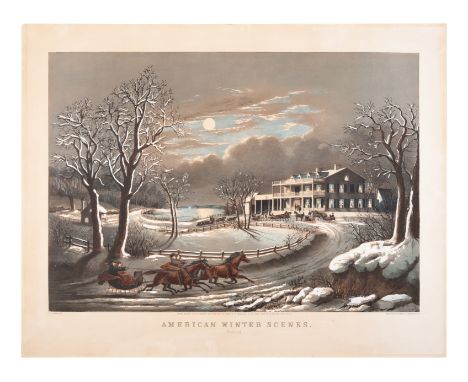 CURRIER and IVES, publishers -- After Frances F. PalmerAmerican Winter Scenes. Evening, 1854. (G. 0221). Large format lithogr