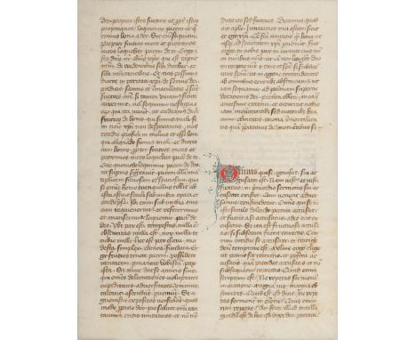 [MANUSCRIPT LEAF -- BIBLE]. One leaf on vellum, in Latin. France, ca 14th century.Written in a Humanistic Italic hand, double