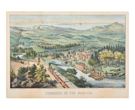 CURRIER and IVES, publishersThrough to the Pacific, 1870. (G. 6527). Small format lithograph with hand coloring, on wove pape