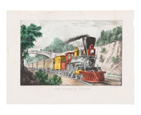 CURRIER and IVES, publishersThe Express Train, 1870. (G. 1944). Small format lithograph with hand-coloring, on wove paper, ma