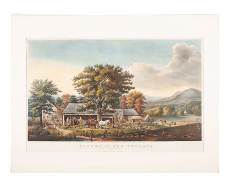 CURRIER and IVES, publishers --After George B. DurrieAutumn in New England. Cider Making, 1866. (G. 0350). Large format litho