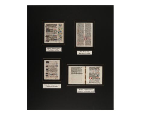 [MANUSCRIPT LEAVES -- BIBLES]. A group of 4 manuscript leaves on vellum, matted together, comprising:One leaf on vellum, in L