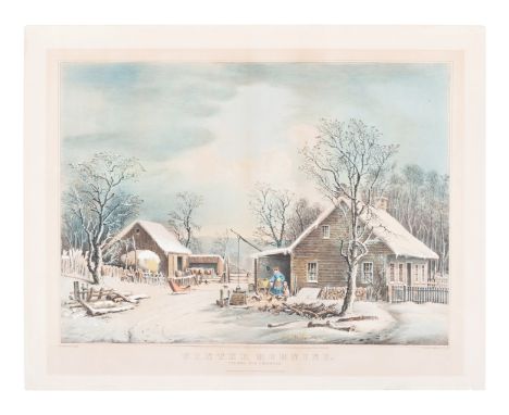 CURRIER and IVES, publishers -- After George H. DurrieWinter Morning. Feeding the Chickens, 1863. (G. 7279). Large format lit