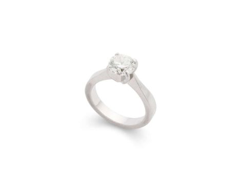  A platinum diamond single-stone ring  Claw-set with a round brilliant-cut diamond, plain band, UK hallmarks&nbsp;With accomp