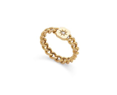  A diamond ring  Modelled as curb-links, the central panel set with an old round-cut diamond, unmarked Ring size: U/V   