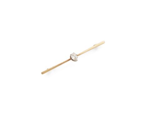  A diamond bar brooch  Claw-set with an old pear-shaped diamond, weighing approximately 0.90cts, unmarked Width: 6.4cm  Proce