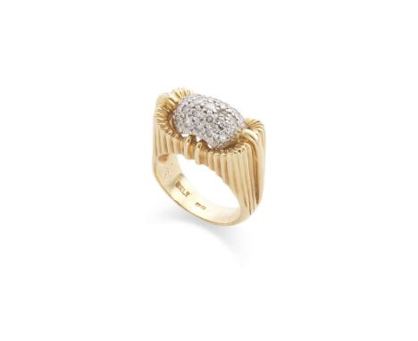  Ben Rosenfeld: An 18ct gold diamond dress ring  The central dome pavé-set with small round brilliant-cut diamonds, the raise