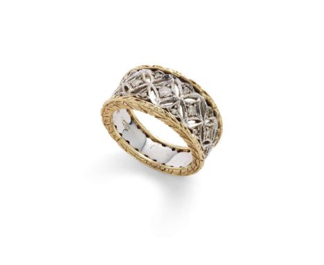  A diamond dress ring  With pierced and bright-cut detail throughout, set with graduated small round brilliant-cut diamonds, 