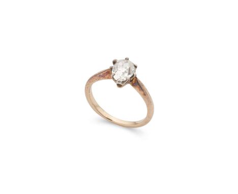  A diamond single-stone ring  Claw-set with an old pear-shaped diamond, weighing approximately 1.00cts, plain band, unmarked&