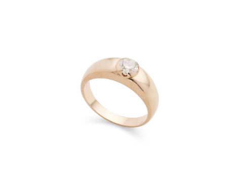  A diamond single-stone ring  Part collet-set with a round brilliant-cut diamond, weighing approximately 0.50cts, plain band,